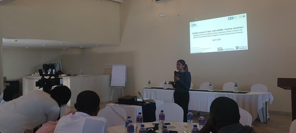 Opening remarks at the stakeholder dissemination workshop. Photo By Dr J Balen National Institute for Health Research (NIHR), International Primary Care Respiratory Group (IPCRG), Medical Research Council Unit The Gambia at London School of Tropical Medicine and Hygiene (LSHTM) | 23 April 2024