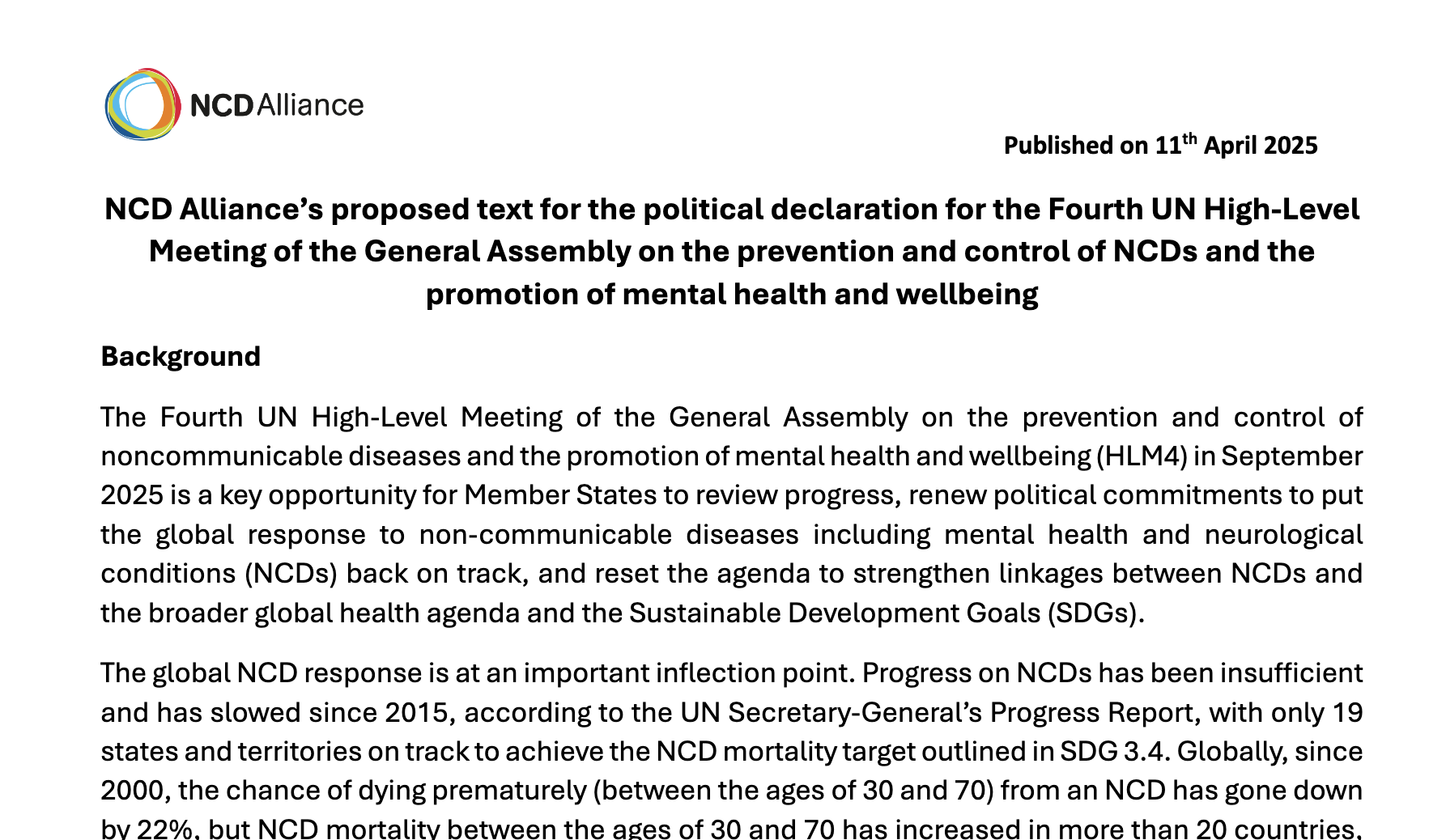 NCDA’s proposed text for the Political Declaration for the HLM4