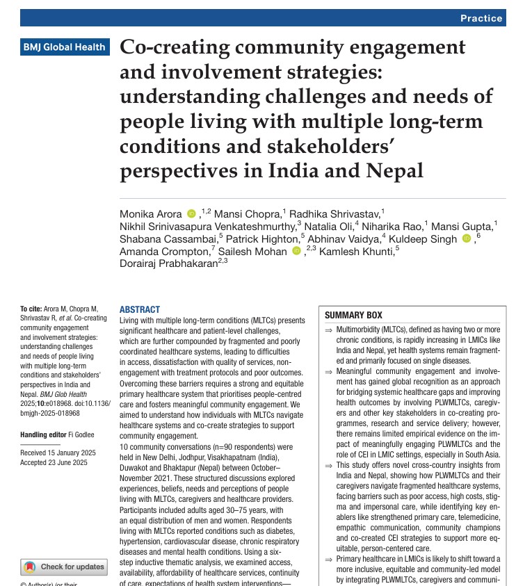 Co-creating community engagement and involvement strategies: understanding challenges and needs of people living with multiple long-term conditions and stakeholders’ perspectives in India and Nepal