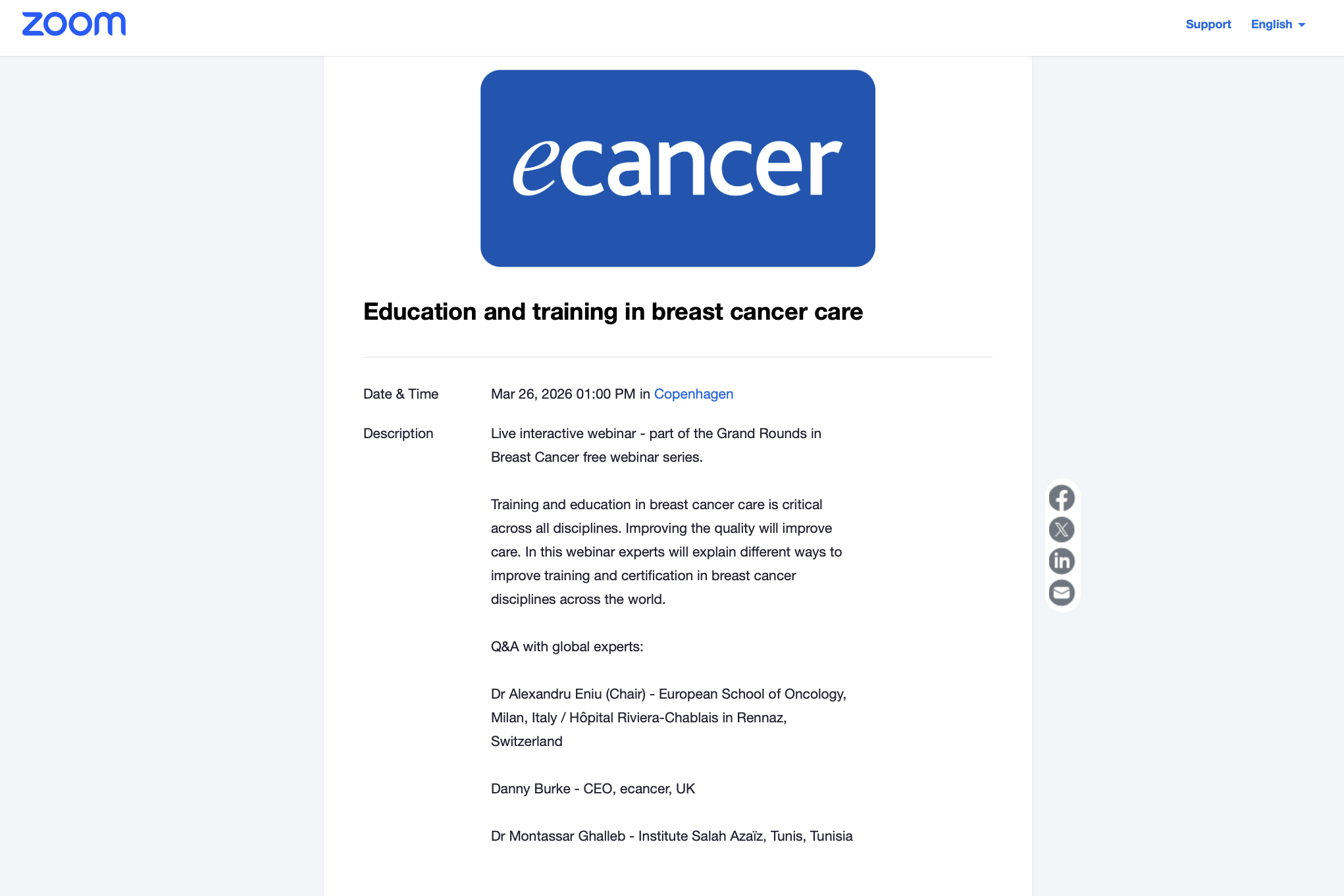 Grand Rounds in Breast Cancer: Webinar on Education and training in breast cancer care