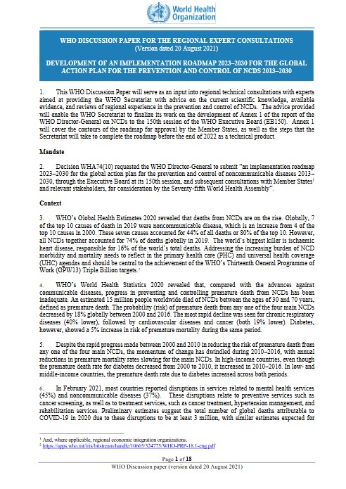 Implementation roadmap 2023–2030 for the Global action plan for the prevention and control of NCDs 2013–2030
