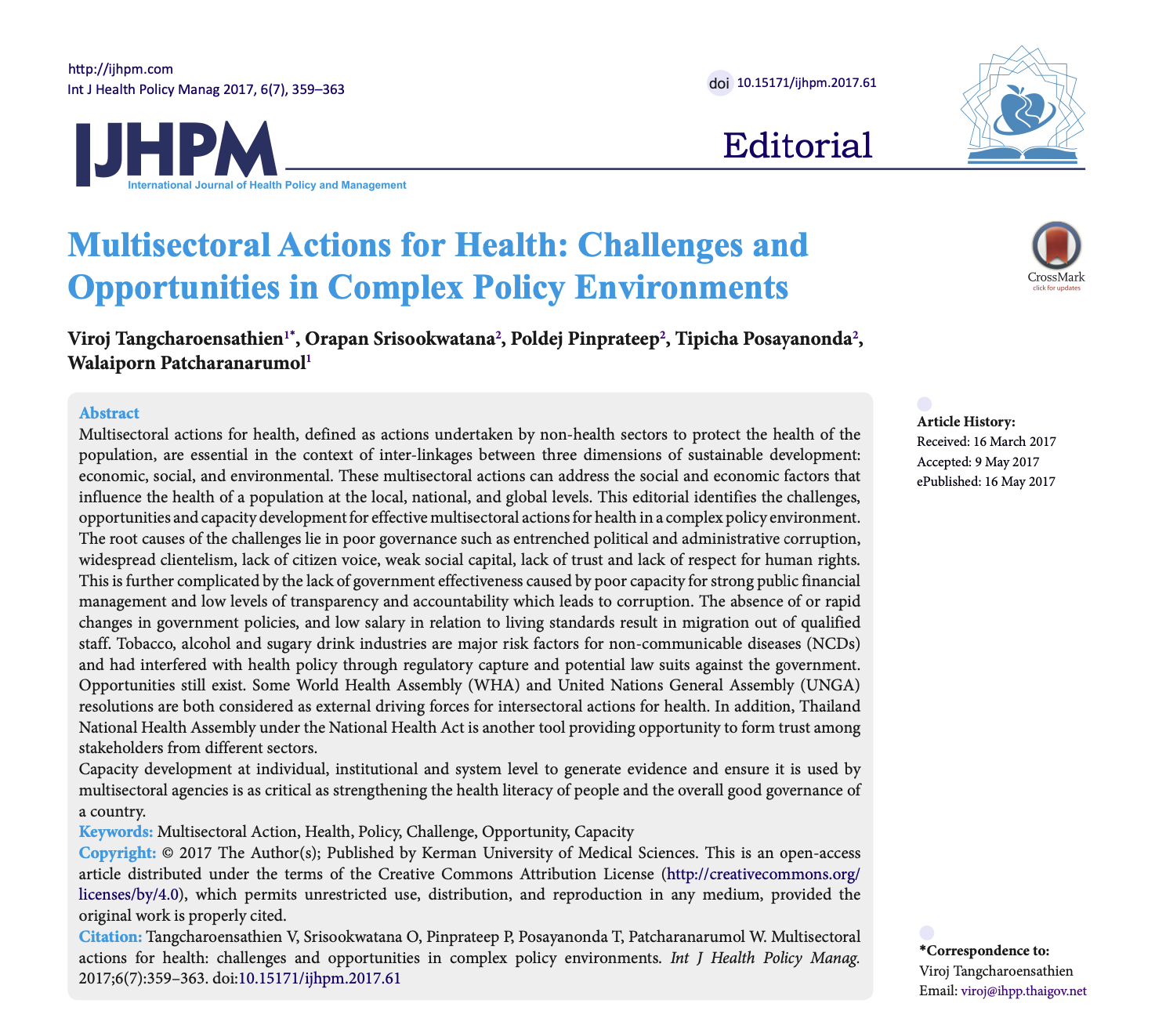 Multisectoral Actions for Health: Challenges and Opportunities in Complex Policy Environments